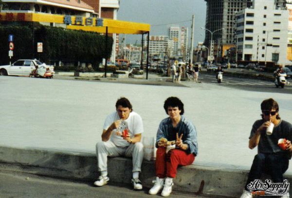 Tour Manager Bernie Boyle (left) with Russell 1988 tour.jpg